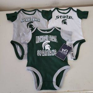 Michigan State Spartans One Piece Creeper Baby Infant 12 Months Set Green NWT